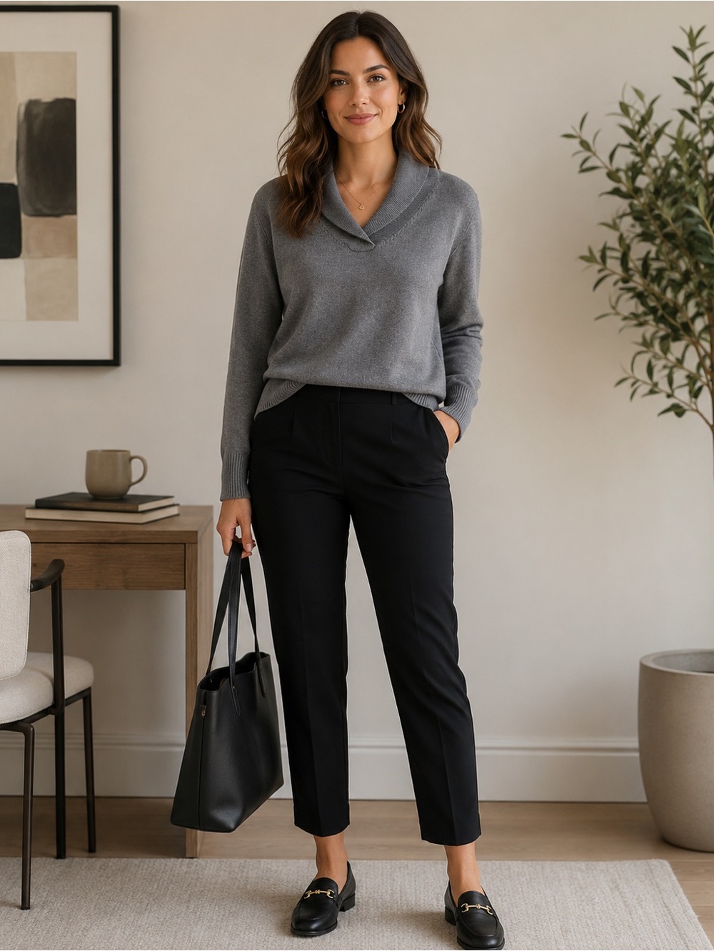 Haggar Women's Charcoal Cowl Neck Long Sleeve Sweater Size XL Business Casual